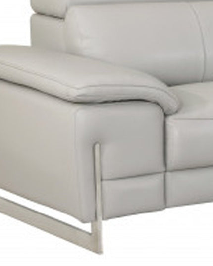 Two Piece Indoor Light Gray Italian Leather Five Person Seating Set