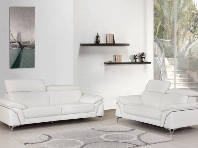 Two Piece Indoor White Italian Leather Five Person Seating Set