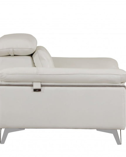 Two Piece Indoor White Italian Leather Five Person Seating Set