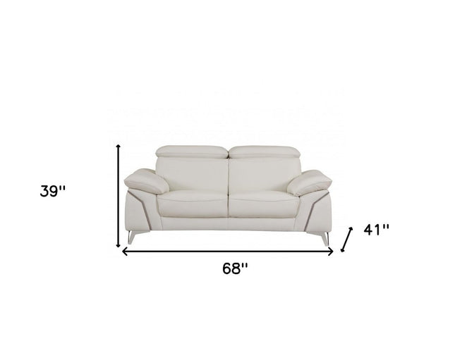 Two Piece Indoor White Italian Leather Five Person Seating Set