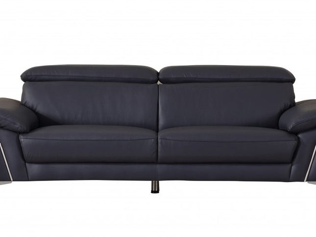 Two Piece Indoor Blue Italian Leather Five Person Seating Set