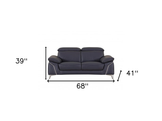 Two Piece Indoor Blue Italian Leather Five Person Seating Set