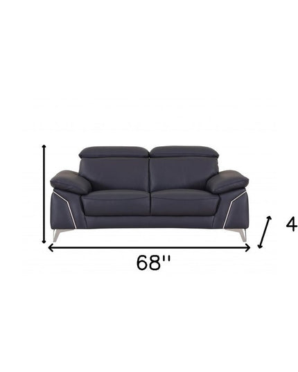 Two Piece Indoor Blue Italian Leather Five Person Seating Set