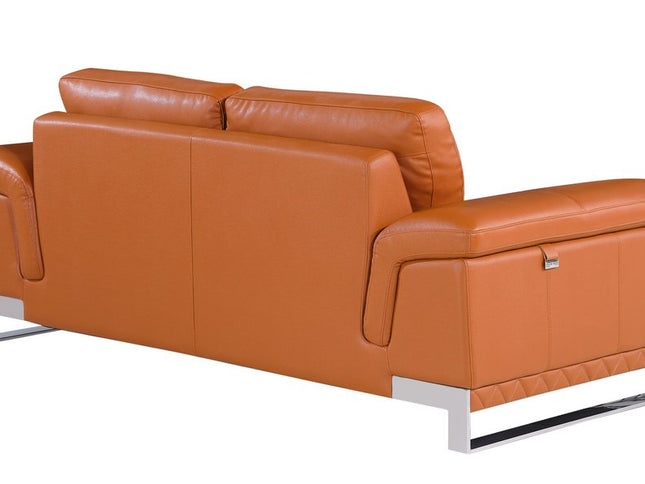 Two Piece Indoor Camel Italian Leather Five Person Seating Set