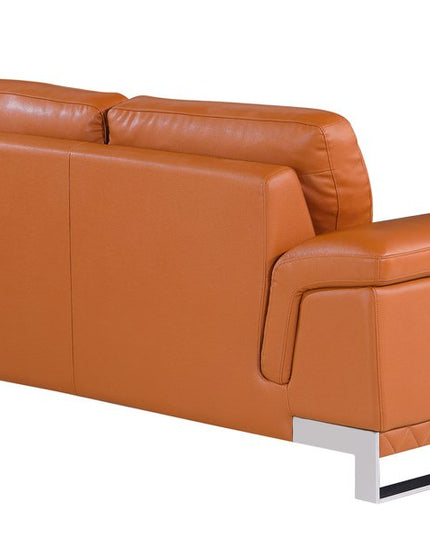 Two Piece Indoor Camel Italian Leather Five Person Seating Set