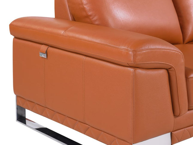 Two Piece Indoor Camel Italian Leather Five Person Seating Set