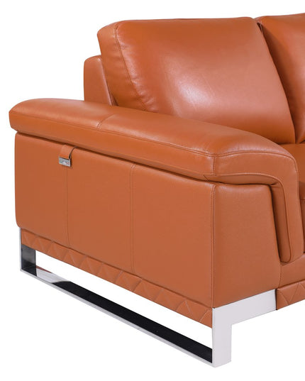 Two Piece Indoor Camel Italian Leather Five Person Seating Set