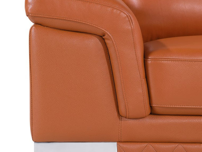 Two Piece Indoor Camel Italian Leather Five Person Seating Set