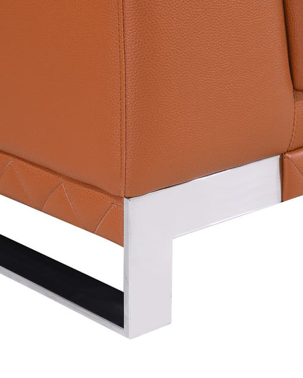Two Piece Indoor Camel Italian Leather Five Person Seating Set