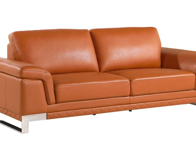 Two Piece Indoor Camel Italian Leather Five Person Seating Set