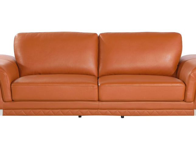 Two Piece Indoor Camel Italian Leather Five Person Seating Set