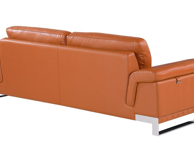 Two Piece Indoor Camel Italian Leather Five Person Seating Set