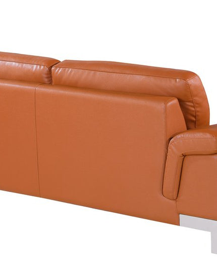Two Piece Indoor Camel Italian Leather Five Person Seating Set