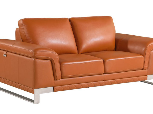 Two Piece Indoor Camel Italian Leather Five Person Seating Set
