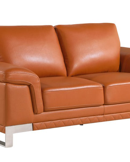 Two Piece Indoor Camel Italian Leather Five Person Seating Set
