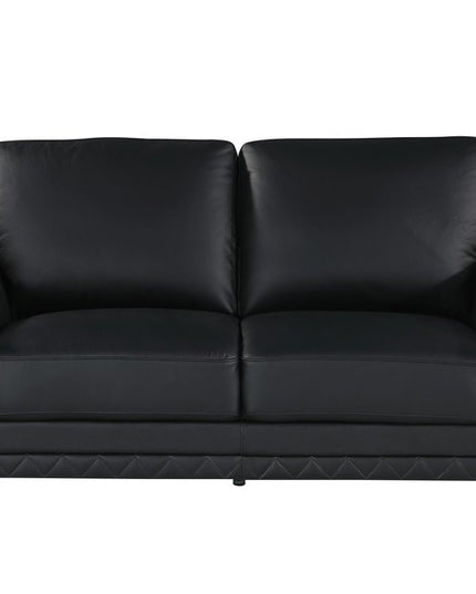 Two Piece Indoor Black Italian Leather Five Person Seating Set