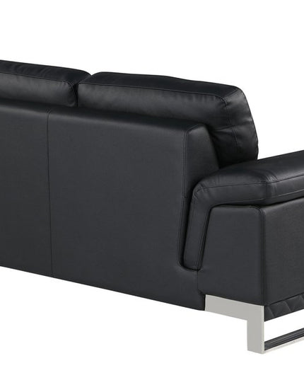 Two Piece Indoor Black Italian Leather Five Person Seating Set