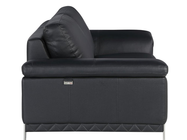 Two Piece Indoor Black Italian Leather Five Person Seating Set