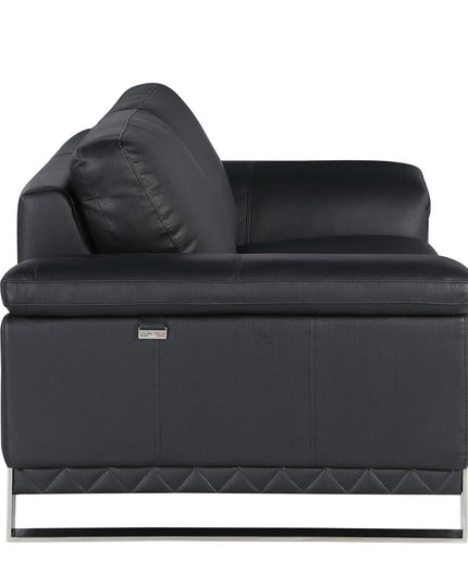 Two Piece Indoor Black Italian Leather Five Person Seating Set
