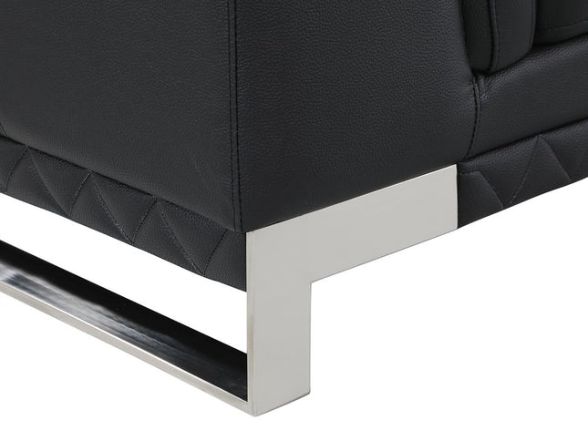 Two Piece Indoor Black Italian Leather Five Person Seating Set