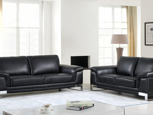 Two Piece Indoor Black Italian Leather Five Person Seating Set