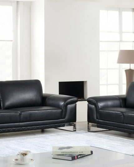 Two Piece Indoor Black Italian Leather Five Person Seating Set