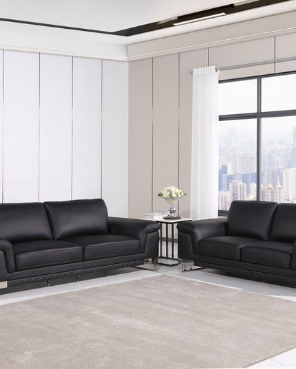 Two Piece Indoor Black Italian Leather Five Person Seating Set