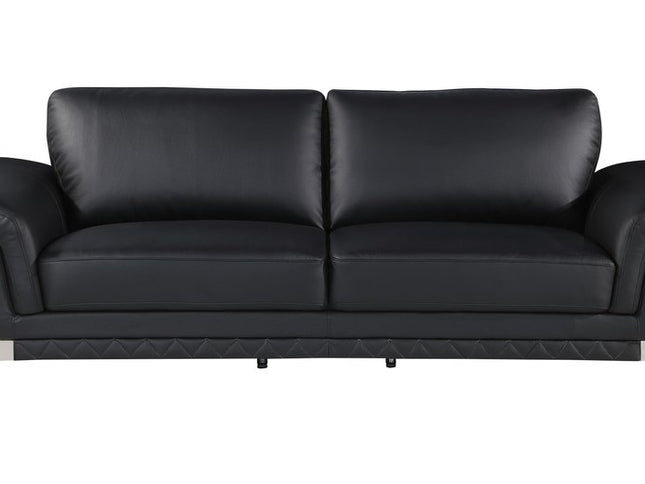 Two Piece Indoor Black Italian Leather Five Person Seating Set