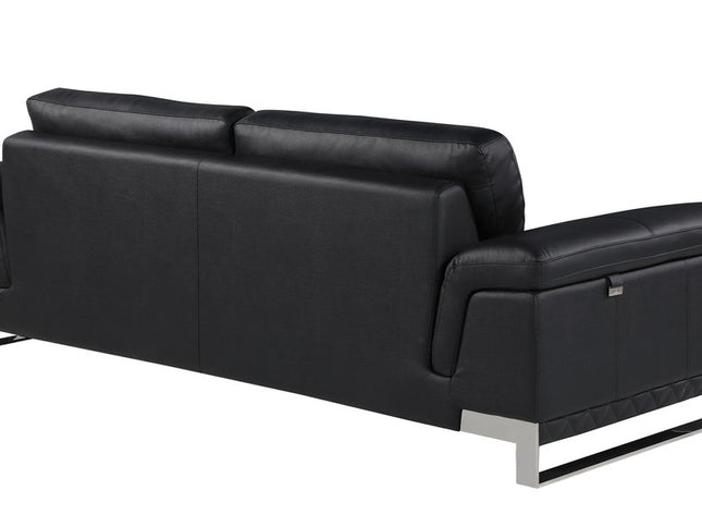 Two Piece Indoor Black Italian Leather Five Person Seating Set