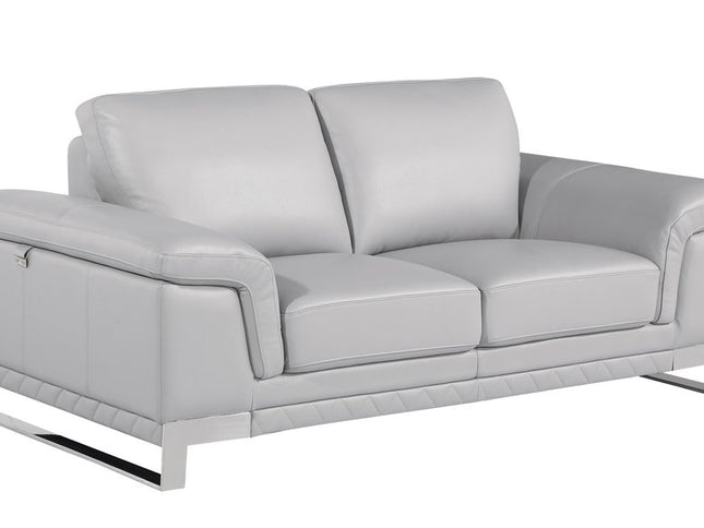 Two Piece Indoor Light Gray Italian Leather Five Person Seating Set