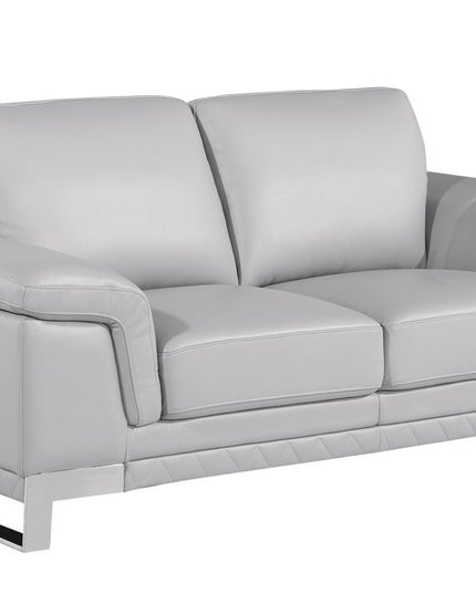 Two Piece Indoor Light Gray Italian Leather Five Person Seating Set