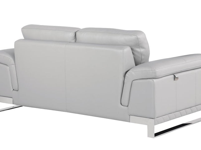 Two Piece Indoor Light Gray Italian Leather Five Person Seating Set