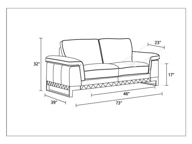 Two Piece Indoor Light Gray Italian Leather Five Person Seating Set