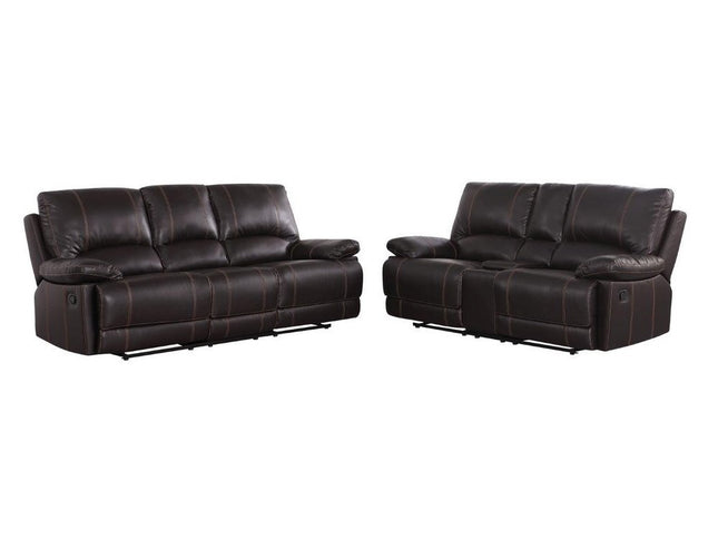Two Piece Indoor Brown Faux Leather Five Person Seating Set