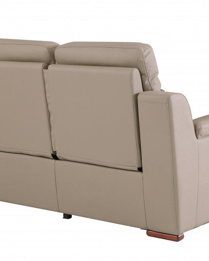 67" Beige And Brown Faux Leather Manual Reclining Loveseat
