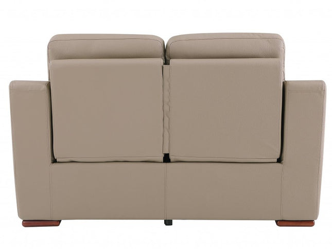 67" Beige And Brown Faux Leather Manual Reclining Loveseat