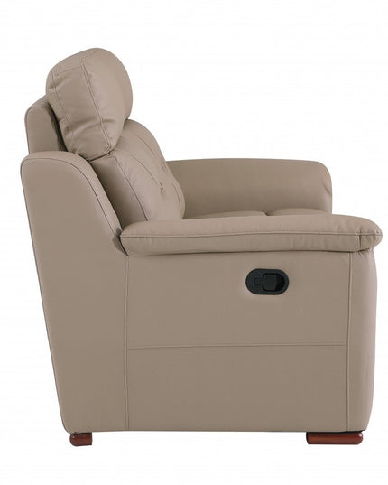 67" Beige And Brown Faux Leather Manual Reclining Loveseat