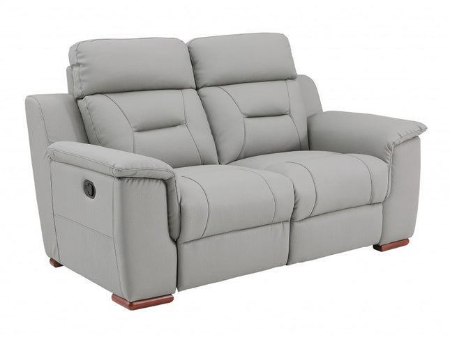 67" Gray And Brown Faux Leather Manual Reclining Loveseat