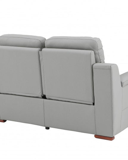 67" Gray And Brown Faux Leather Manual Reclining Loveseat