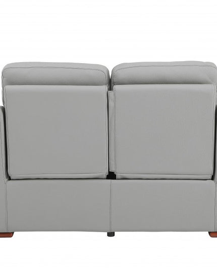 67" Gray And Brown Faux Leather Manual Reclining Loveseat