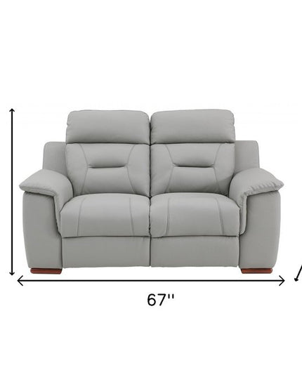 67" Gray And Brown Faux Leather Manual Reclining Loveseat