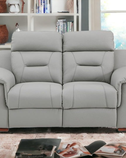 67" Gray And Brown Faux Leather Manual Reclining Loveseat