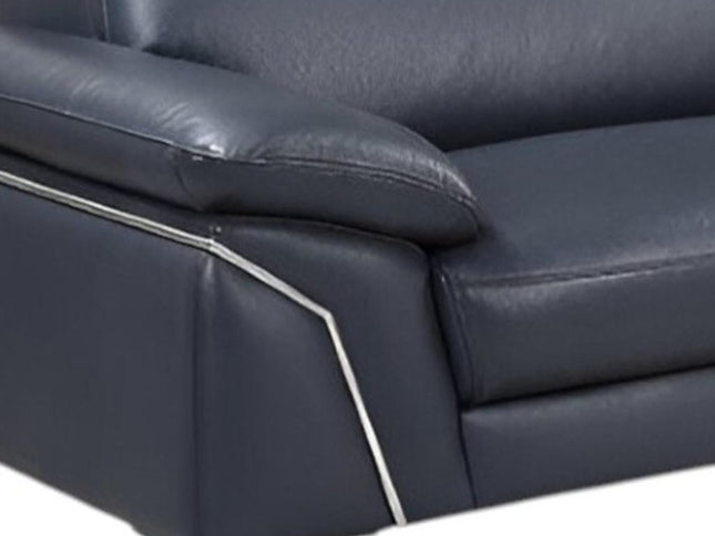 Navy Blue Italian Leather L Shaped Two Piece Sofa and Chaise Sectional