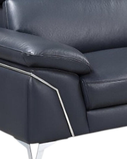 Navy Blue Italian Leather L Shaped Two Piece Sofa and Chaise Sectional