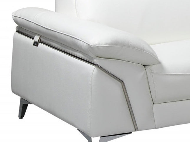 White Italian Leather L Shaped Two Piece Sofa and Chaise Sectional