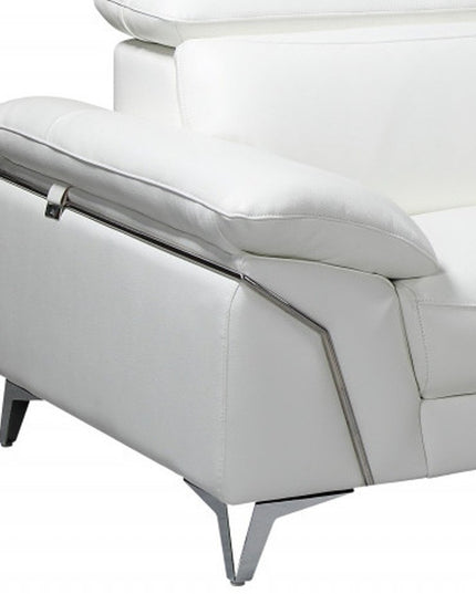 White Italian Leather L Shaped Two Piece Sofa and Chaise Sectional