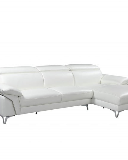 White Italian Leather L Shaped Two Piece Sofa and Chaise Sectional