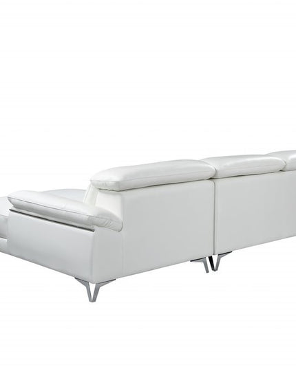 White Italian Leather L Shaped Two Piece Sofa and Chaise Sectional