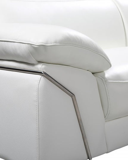 White Italian Leather L Shaped Two Piece Sofa and Chaise Sectional
