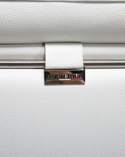 White Italian Leather L Shaped Two Piece Sofa and Chaise Sectional